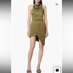 Elliatt X Revolve Camo Asymmetric Satin Cocktail Dress in Khaki